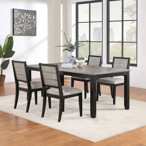 CoasterEveryday Elodie grey and black 5-piece rectangular extension leaf dining set with table and chairs, modern furniture for dining room