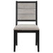 Elodie 5-piece rectangular extension leaf dining set by CoasterEveryday featuring grey and black furniture with table and chairs.