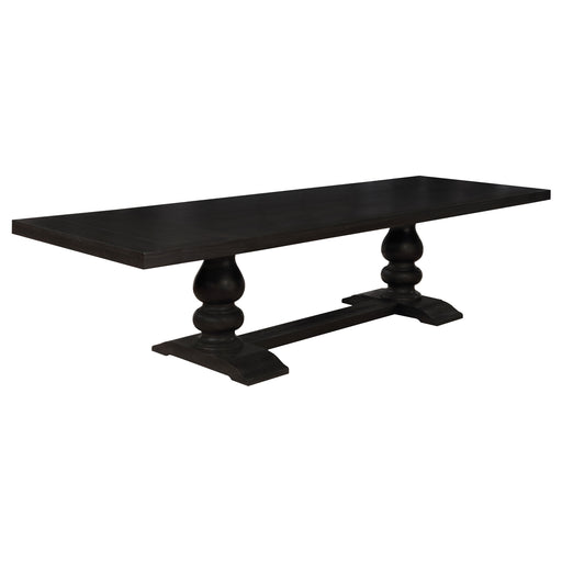 CoasterEssence Phelps 123-inch extension leaf dining table in distressed noir finish