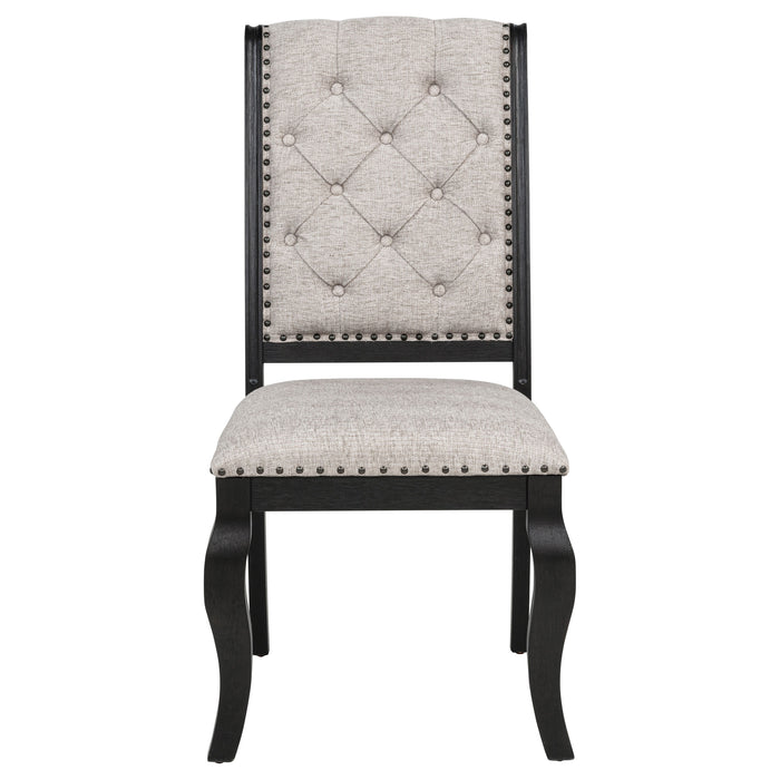 Phelps Upholstered Dining Side Chair Tan Distressed Noir (Set of 2)