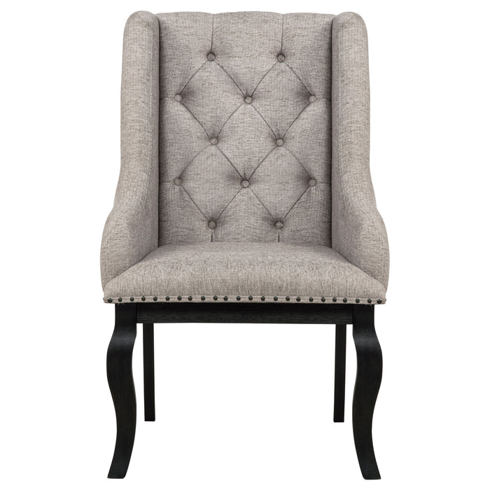 Phelps Upholstered Dining Arm Chair Tan Distressed Noir (Set of 2)