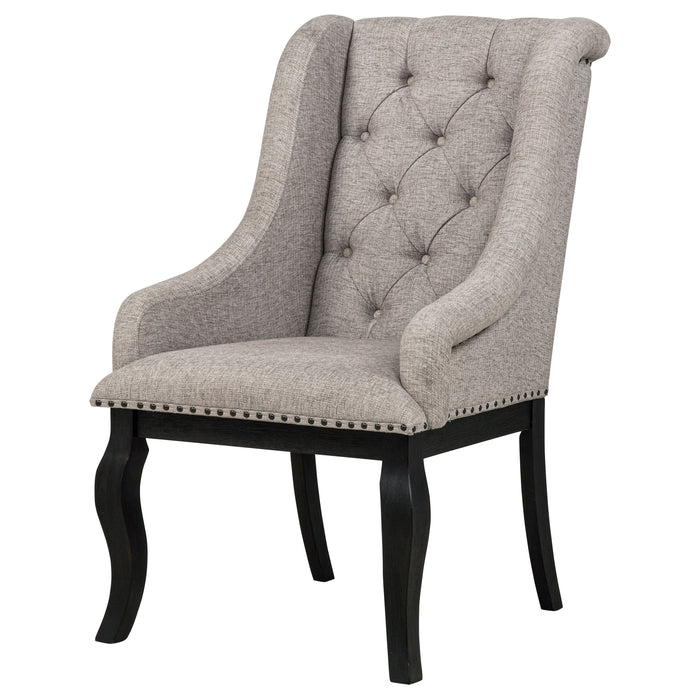 Phelps Upholstered Dining Arm Chair Tan Distressed Noir (Set of 2)