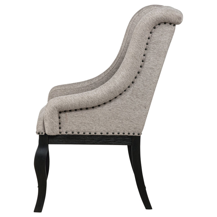 Phelps Upholstered Dining Arm Chair Tan Distressed Noir (Set of 2)