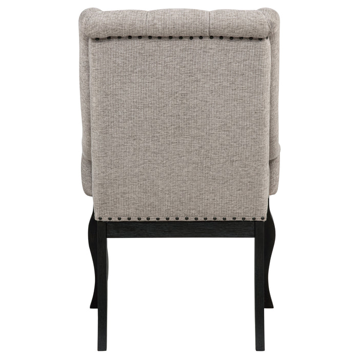 Phelps Upholstered Dining Arm Chair Tan Distressed Noir (Set of 2)