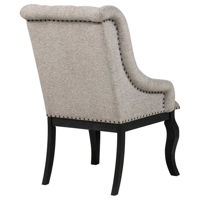 Phelps Upholstered Dining Arm Chair Tan Distressed Noir (Set of 2)