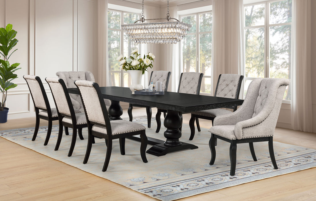 Phelps Upholstered Dining Arm Chair Tan Distressed Noir (Set of 2)