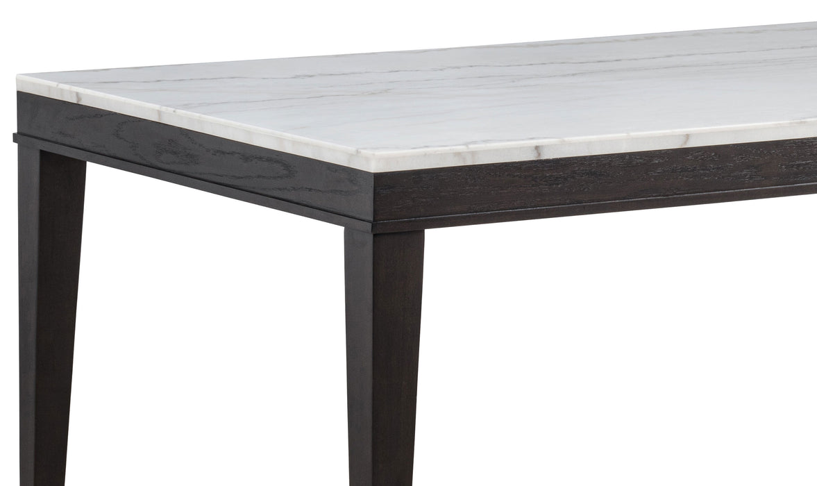 Averill 7-piece dining set by CoasterEveryday with white marble top and dark grey and coffee bean finish
