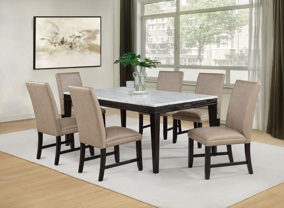Averill 72-inch Rectangular White Marble Top Dining Table Coffee Bean