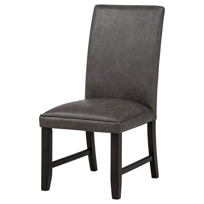 Averill dark grey faux leather upholstered dining side chairs by CoasterEveryday, set of 2