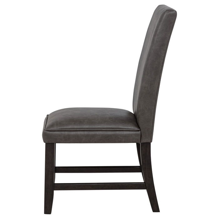 Averill dark grey faux leather upholstered dining side chairs by CoasterEveryday, set of 2
