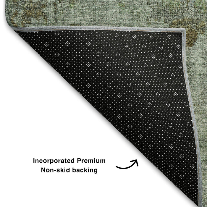 10' X 14' Oriental Washable Area Rug With UV Protection (709768) - Artichoke Green / Copper / Gray