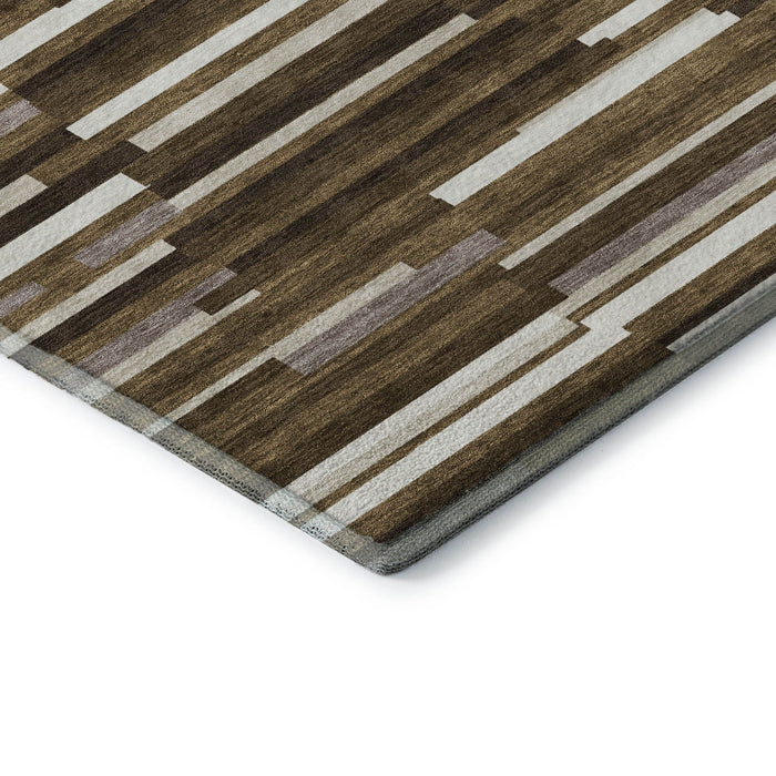 10' X 14' Striped Washable Area Rug With UV Protection (671054) - Brown / Ivory