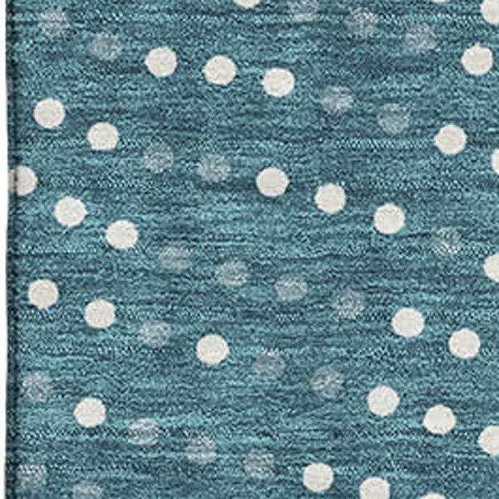 10' X 14' Polka Dot Washable Area Rug With UV Protection (680211) - Teal / Ivory