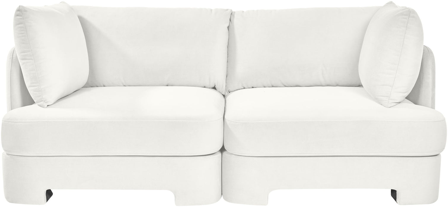 Meridian Furniture Hammond velvet performance fabric 2-piece loveseat sectional with plush cushioning and sleek design.