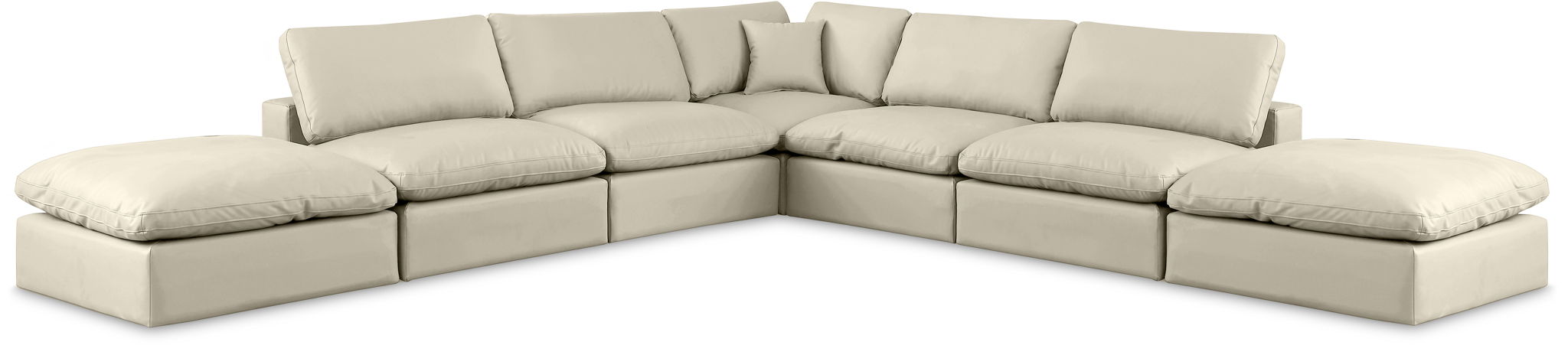 Comfortable Meridian Furniture 7-piece faux leather modular corner sectional with plush cushions and contemporary design.