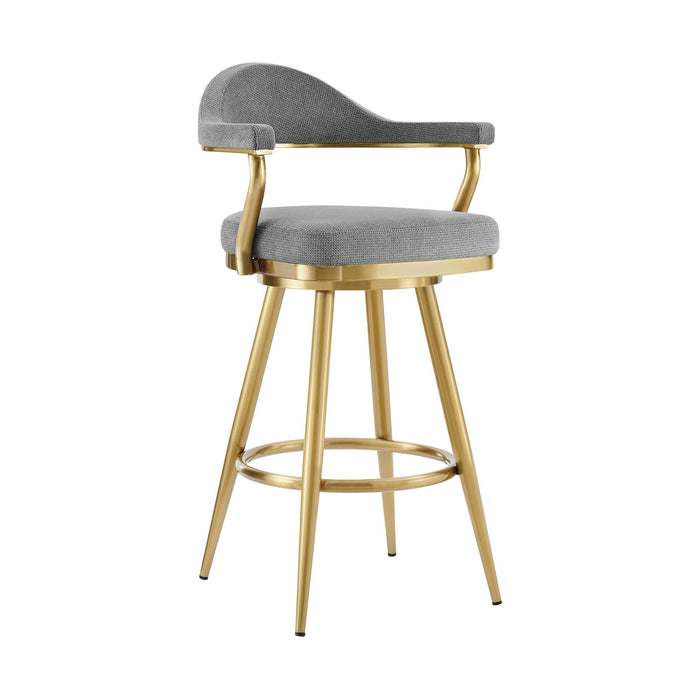 30" Fabric And Stainless Steel Low Back Height Swivel Bar Chair - Gray And Gold