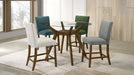 CoasterEveryday Paxton 5-piece round glass top counter height dining set with beige furniture and matching chairs on a modern kitchen background.
