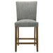 Set of two grey upholstered CoasterEveryday counter height dining chairs with padded seats and backrests, ideal for kitchen or dining area.
