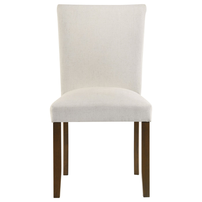 Paxton 5-Piece Round Glass Top Dining Set with Beige Parsons Chairs