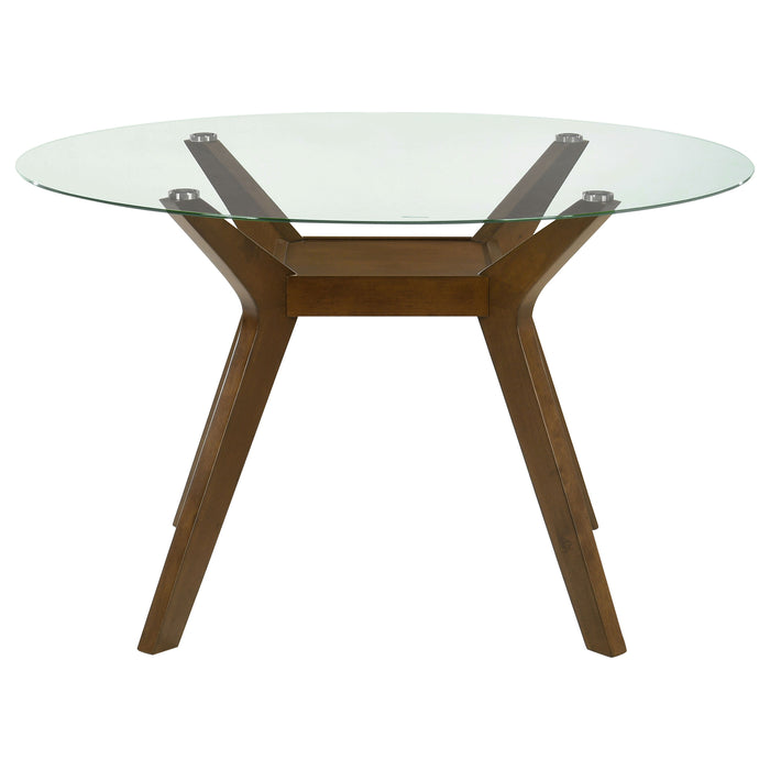 Paxton 5-Piece Round Glass Top Dining Set with Green Parsons Chairs