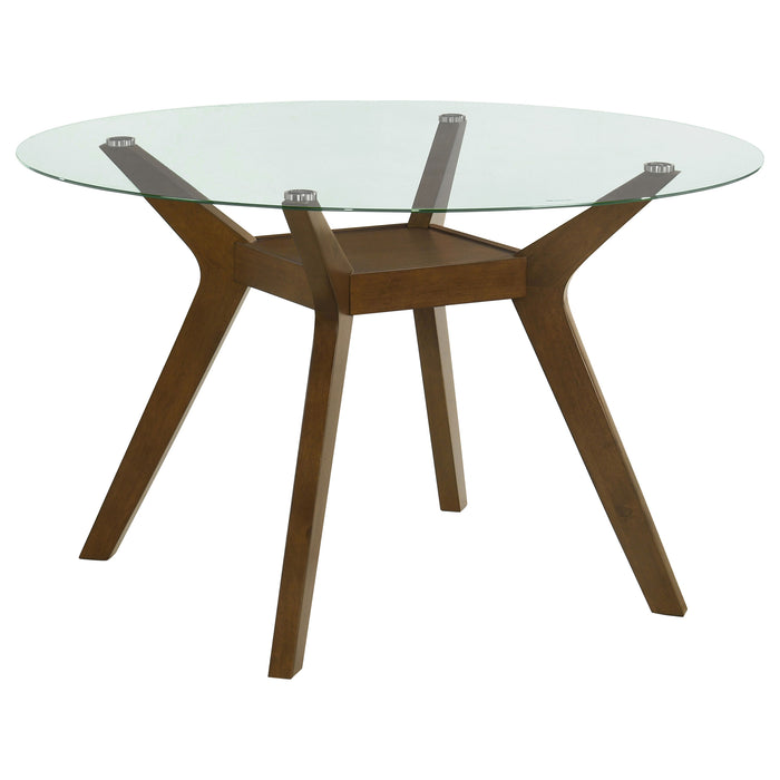 Paxton 5-Piece Round Glass Top Dining Set with Teal Blue Parsons Chairs