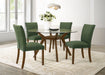 Brown CoasterEveryday Paxton 48-inch round glass top wood dining table with sturdy wooden base, ideal for modern dining rooms.