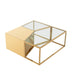 Set of three glass and stainless steel square mirrored coffee tables with clear and gold accents by HomeRoots.
