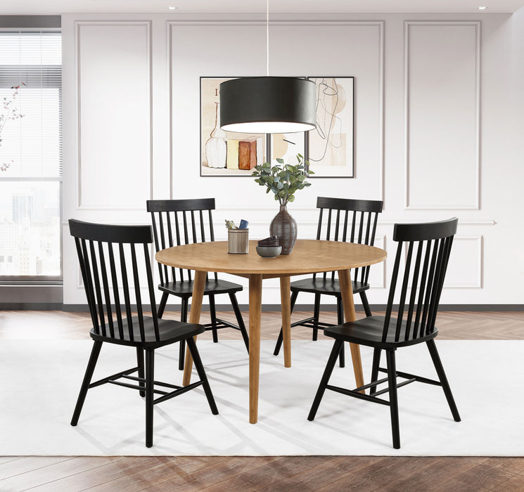 CoasterEveryday Andrews 5-piece round dining table set with light ash finish and black accents, featuring a modern furniture design.