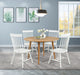 Andrews 5-piece round dining table set by CoasterEveryday with light ash finish and white accents, showing the table and chairs.