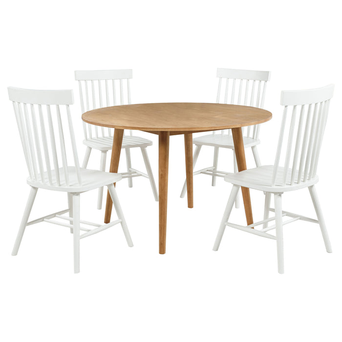 CoasterEveryday Andrews 5-piece round dining table set with light ash and white finish, featuring a modern furniture design.