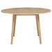 Andrews 5-piece round dining table set by CoasterEveryday with light ash wood table and white chairs, modern furniture for dining room.