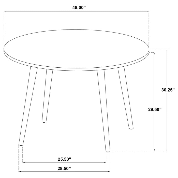 CoasterEveryday Andrews 5-piece round dining table set with light ash wood and white finish, featuring a smooth tabletop and modern design.