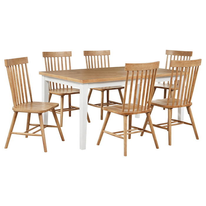Andrews 7-piece rectangular dining set by CoasterEveryday featuring light ash wood and white finish, includes table and six chairs.