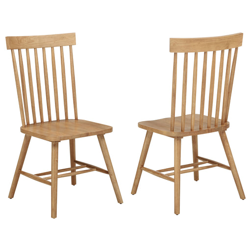 Set of two Andrews Windsor Spindle Back Dining Chairs in light ash wood by CoasterEveryday, showcasing classic spindle design and smooth finish.