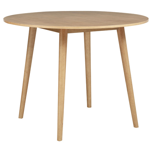Round CoasterEveryday Andrews 48-inch light ash dining table with a smooth surface and sturdy wooden legs for counter height seating.