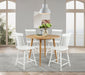 CoasterEveryday Andrews 48-inch round counter height dining table in light ash wood with smooth, polished surface and sturdy legs.