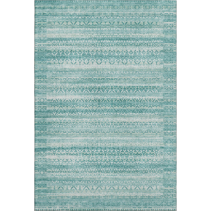 10' X 14' Striped Washable Area Rug With UV Protection (717815) - Aqua / Ivory