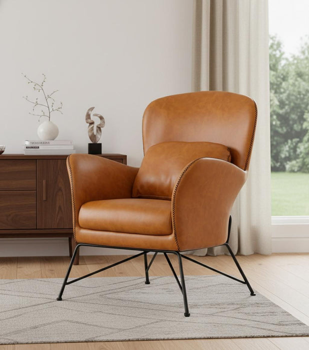 Faux Leather Shelter Style Accent Chair - Carmel Brown