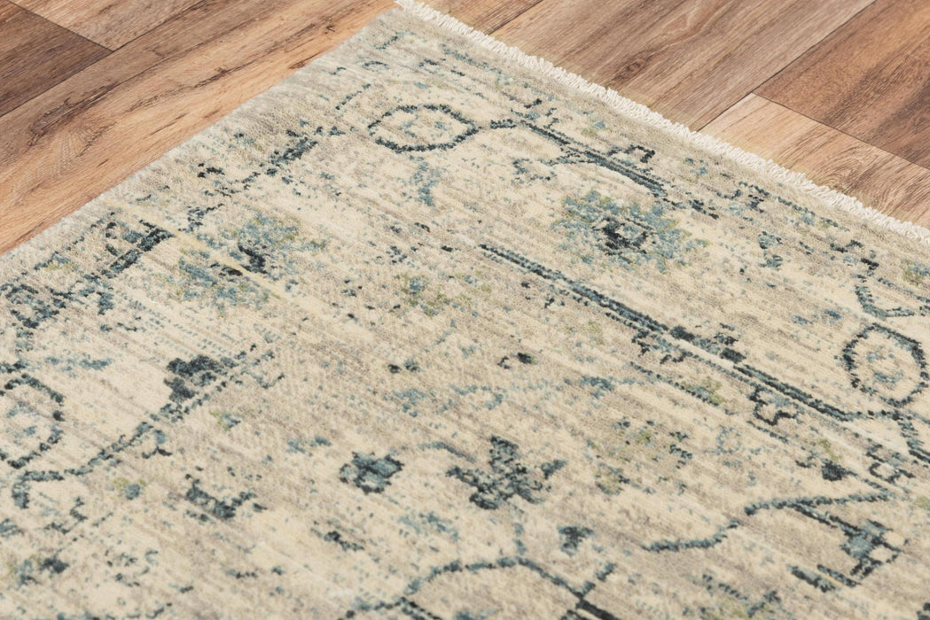 8' X 10' Wool Medallion Hand Carved Handmade Area Rug (747984) - Beige / Green / Ivory / Blue