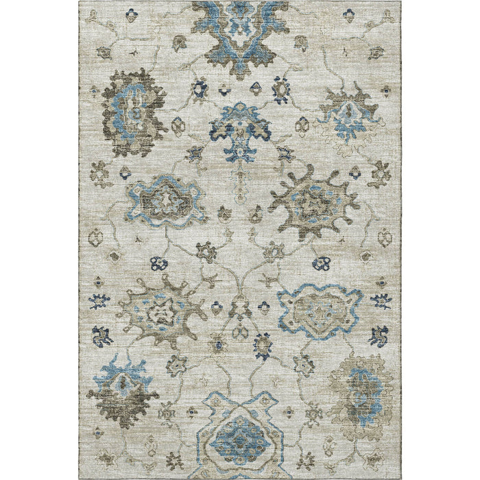 10' X 14' Floral Medallion Distressed Washable Area Rug With UV Protection (644610) - Blue / Ivory / Gray