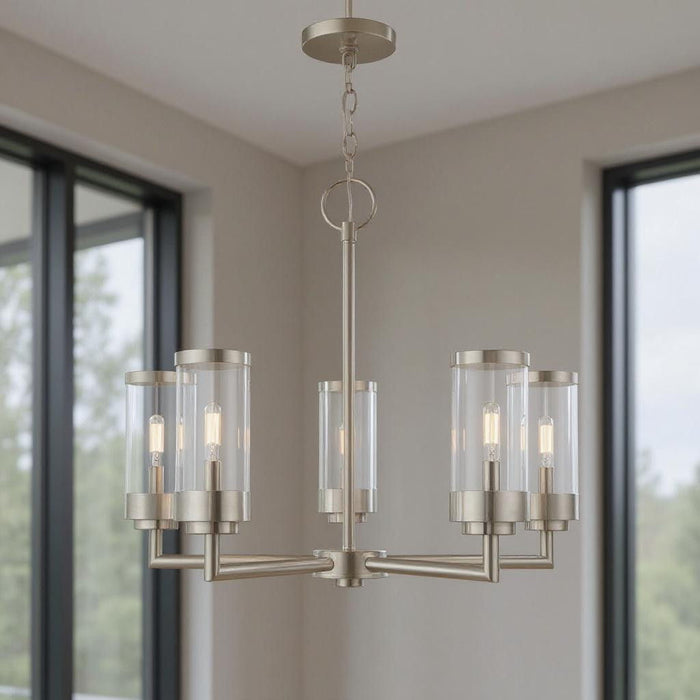 21'' Five-Light Dimmable Chandelier With Shades - Nickel