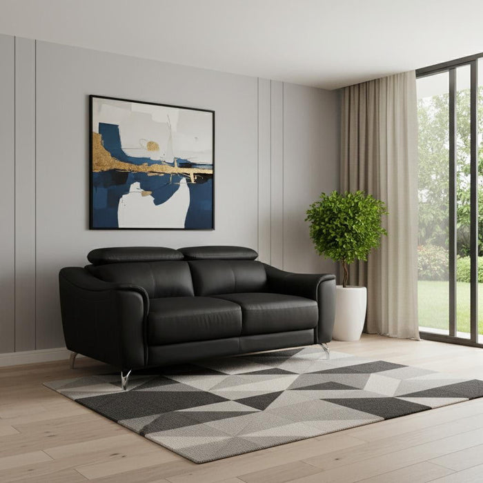 Urban Leather Adjustable Headrest Loveseat - Black