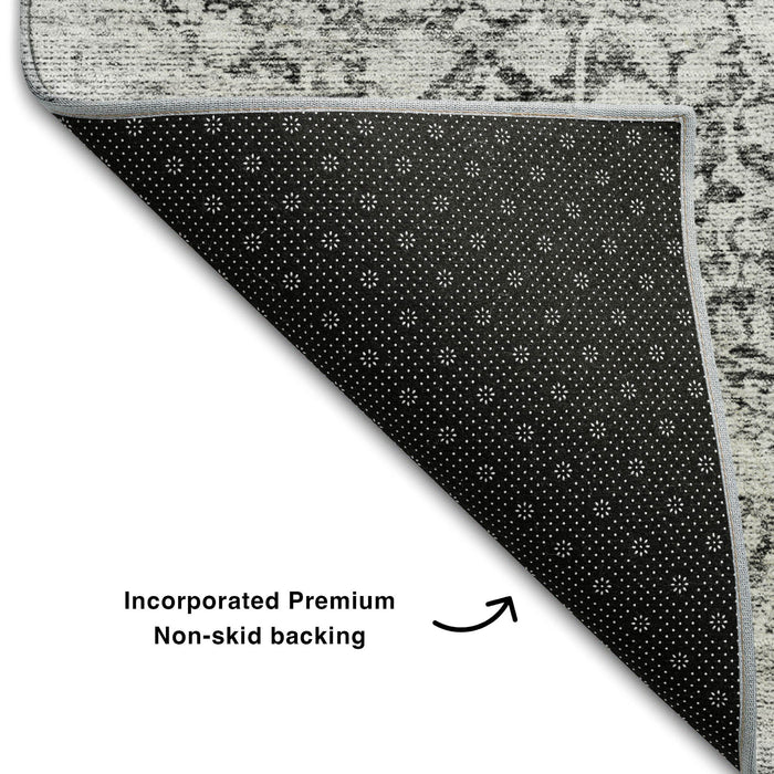 10' X 14' Medallion Washable Area Rug With UV Protection (686771) - Gray / Silver