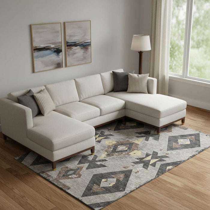 10' X 14' Southwestern Washable Area Rug With UV Protection (706775) - Taupe / Charcoal