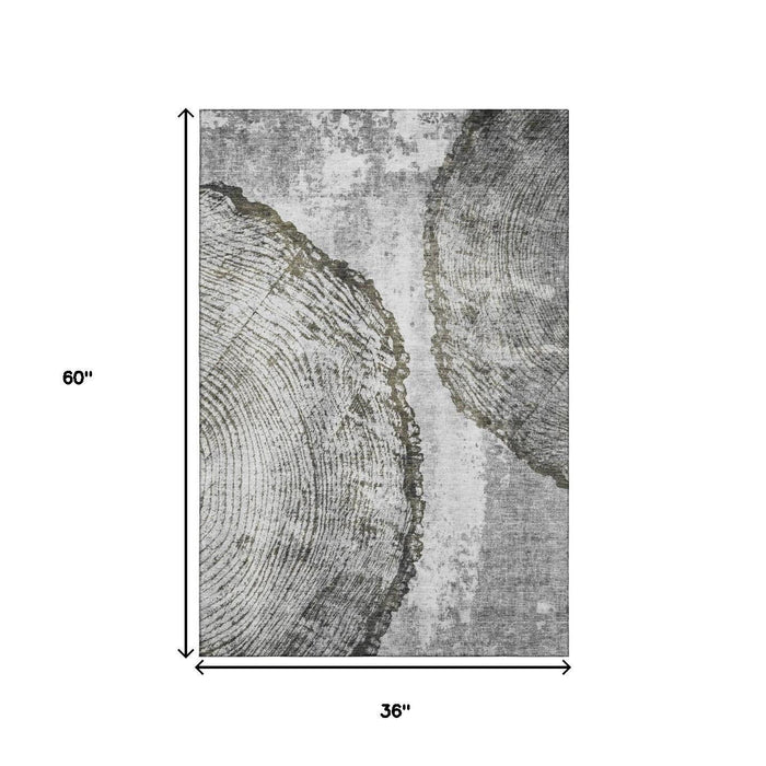 3' X 5' Woodland Lodge Washable Area Rug With UV Protection (653738) - Gray / Ivory