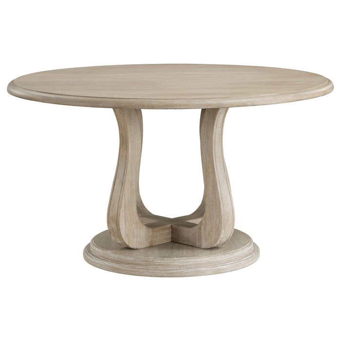 Trofello 60-inch Round Sculptural Pedestal Dining Table White Washed