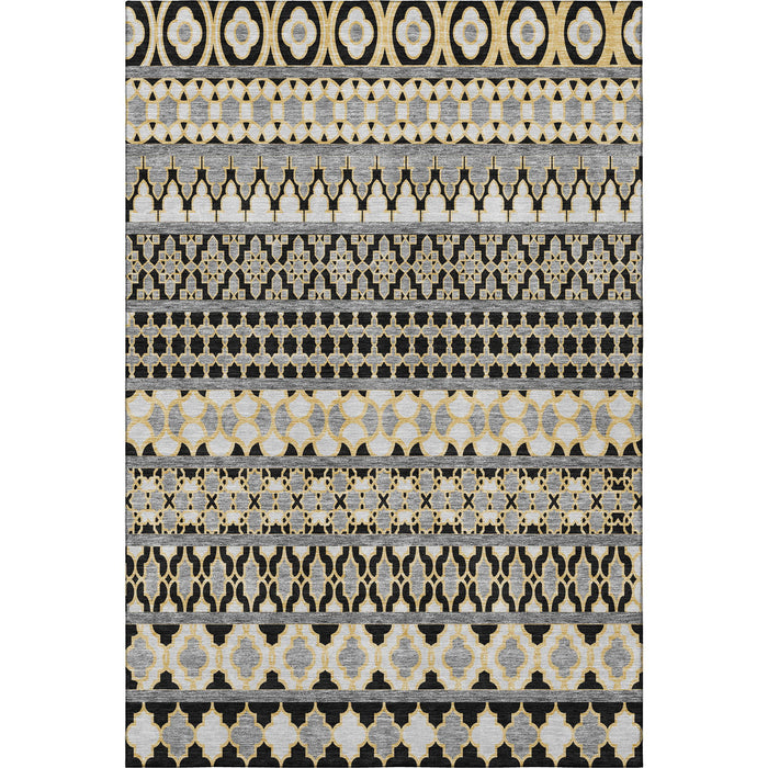 8' X 10' Copper Ikat Washable Area Rug With UV Protection - Charcoal