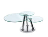 HomeRoots 32-inch round glass and metal floor coffee table with clear glass top and silver metal frame.
