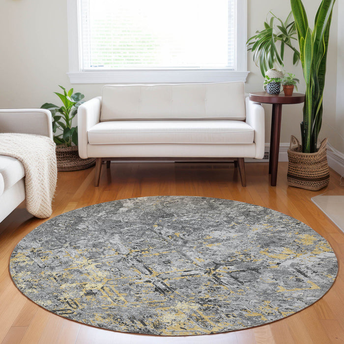8' Diamond Washable Round Rug With UV Protection - Gray