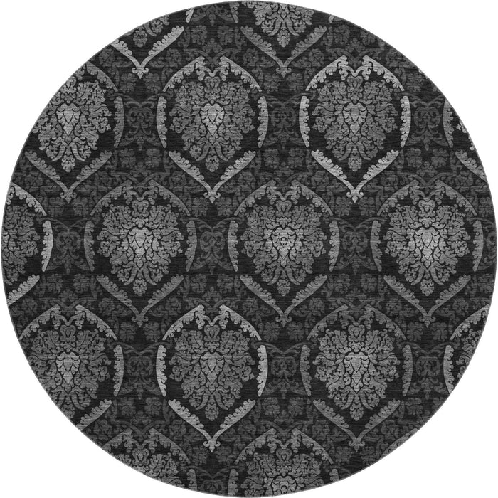 8' Medallion Washable Round Rug Polyester With UV Protection - Gray And Silver